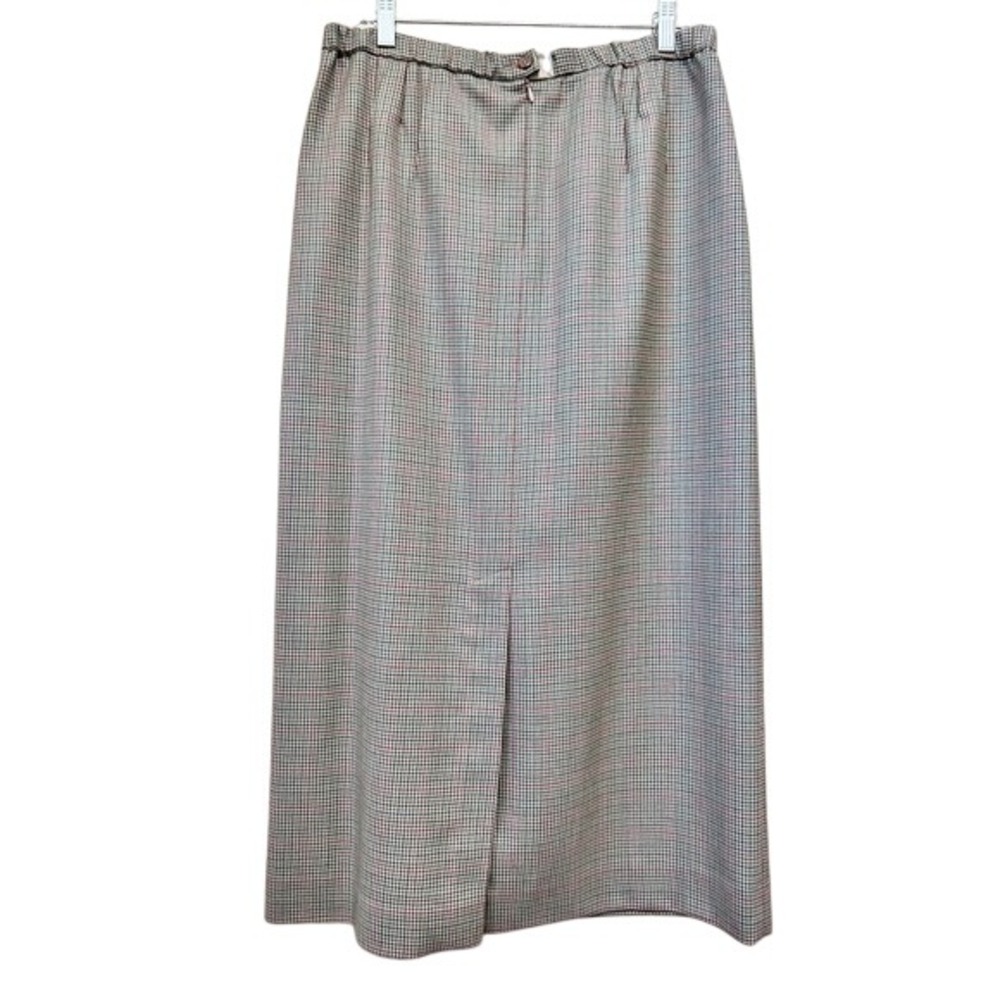 Pendleton 14 Vintage Wool Maxi Skirt Brown Houndstooth Plaid Dark Academia USA - Picture 2 of 12